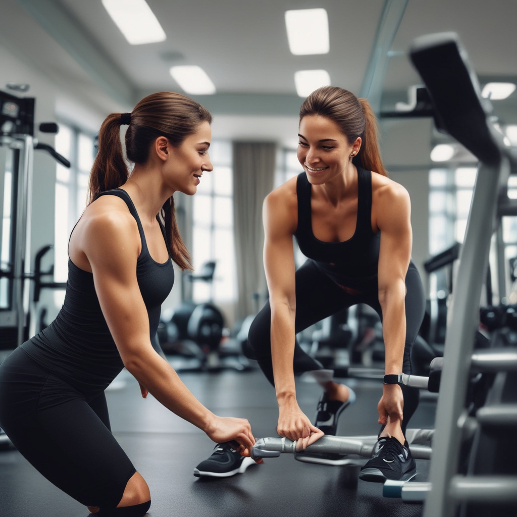 A trainer coaching a woman during her workout in a luxury gym